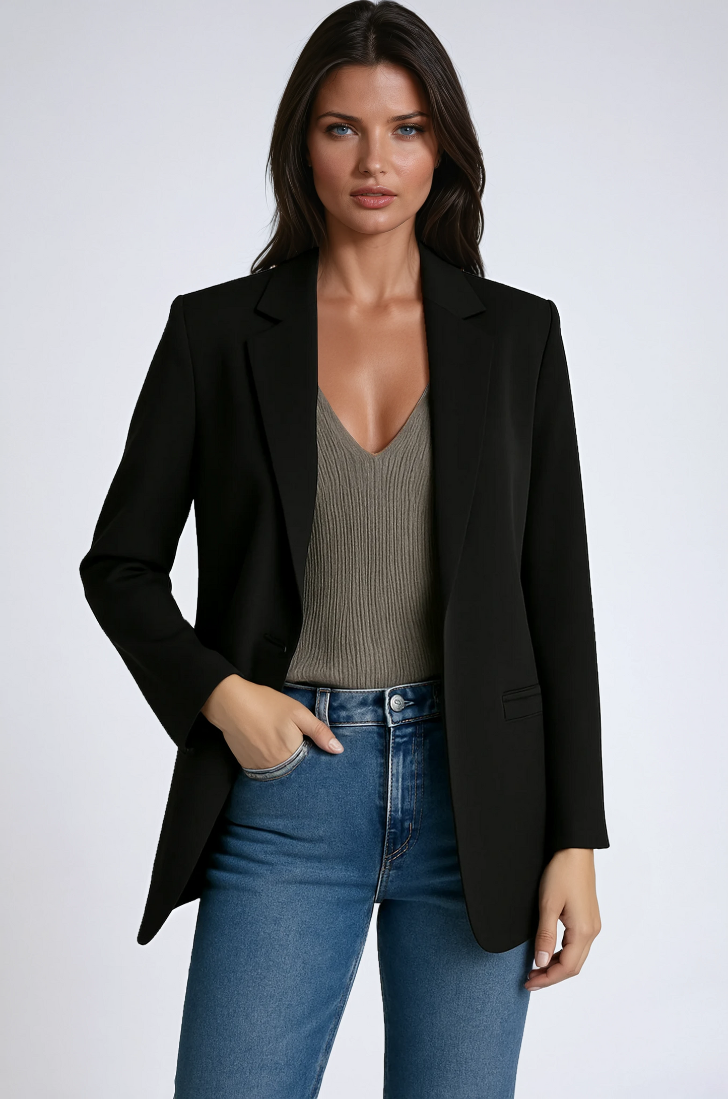 Blazer largo de mujer con solapa clásica – SOFARIA