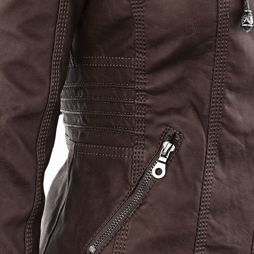 LEIGH – Chaqueta de cuero impermeable para mujer con capucha