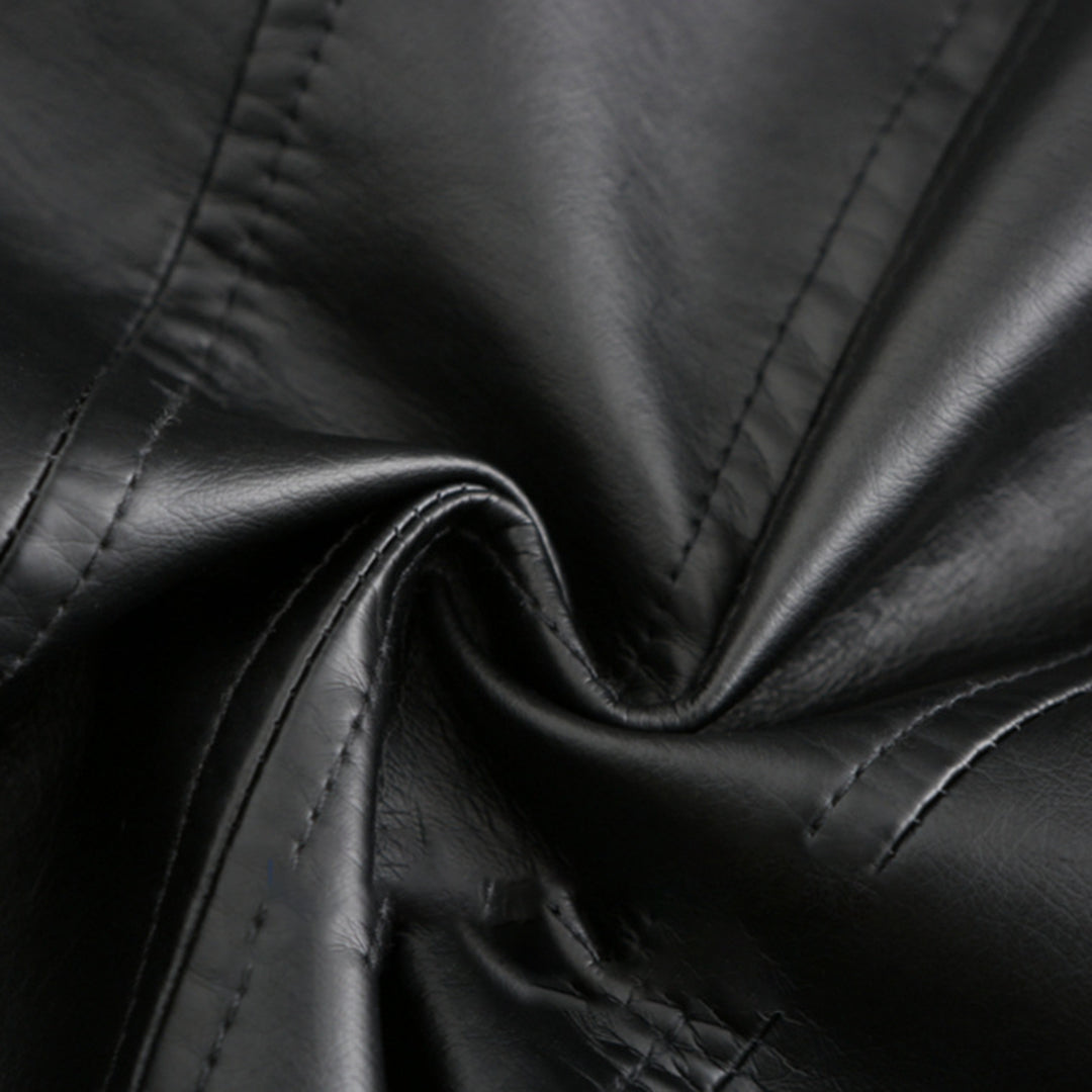 FENNA – Chaqueta de cuero elegante con cuello redondo y cierre de botones para mujer