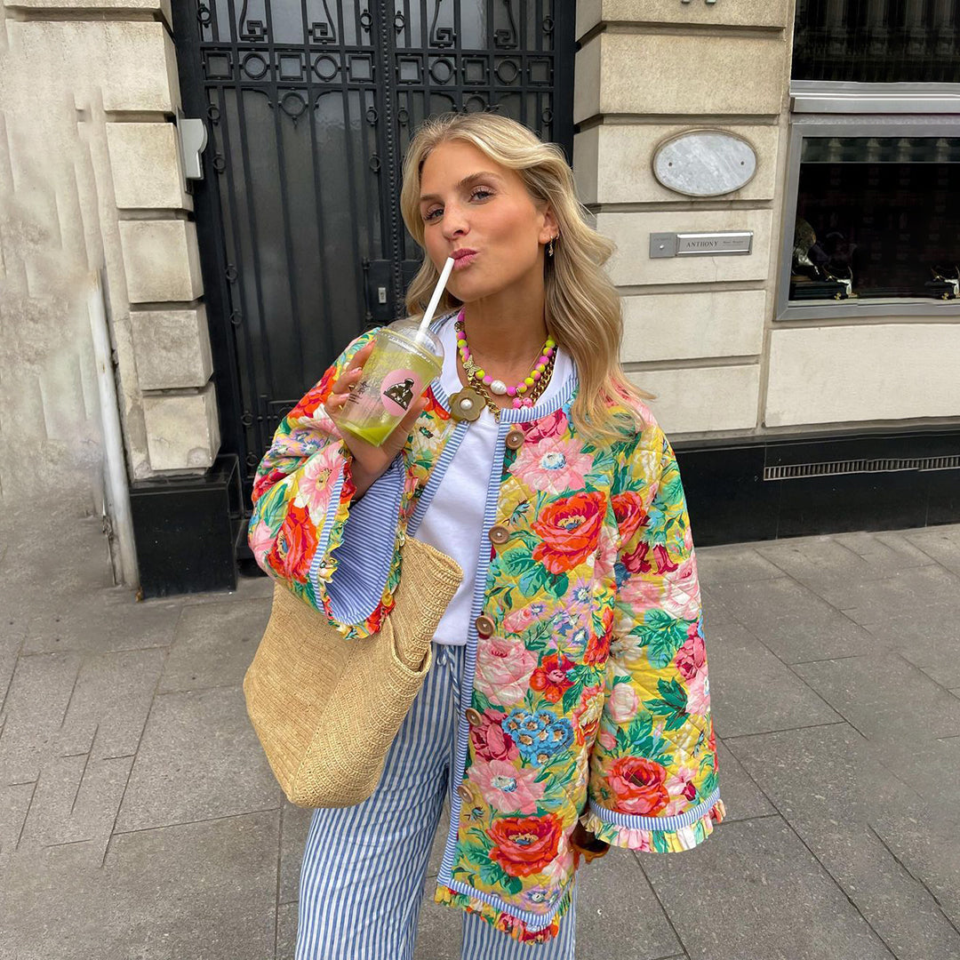 ISADORA - Chaqueta bomber colorida con estampado floral para mujer