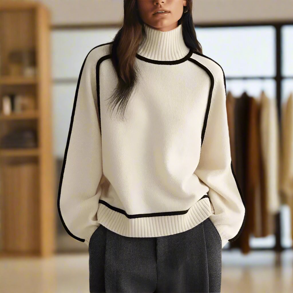 Jersey de punto suelto con cuello alto y estilo acogedor – NÉORA