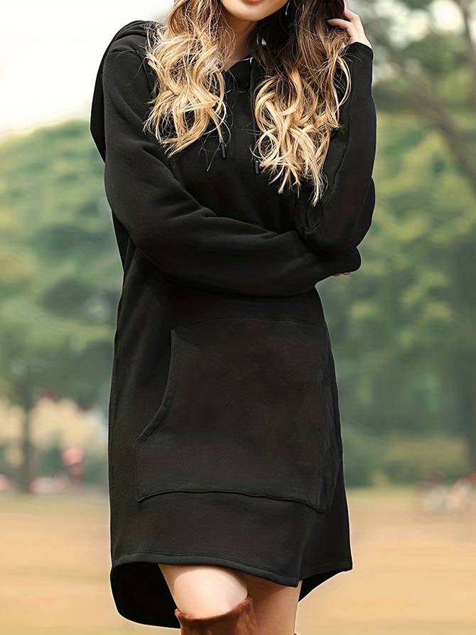 Vestido sudadera casual para mujer con capucha y mangas largas – LAURA