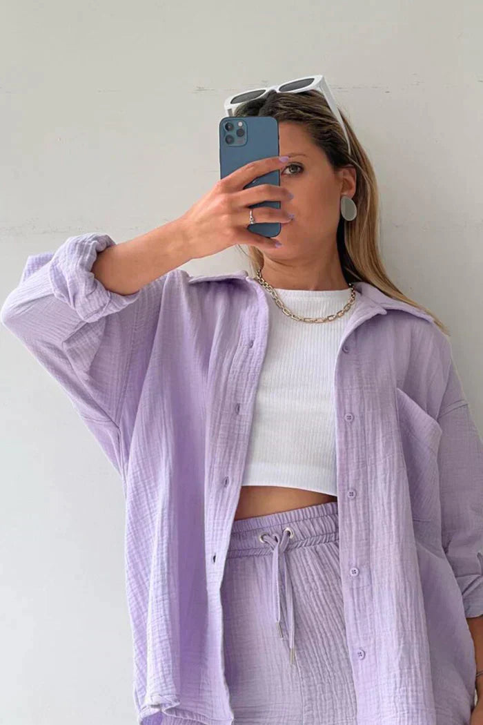 Conjunto casual de dos piezas para mujer con top y pantalón – FÉIA