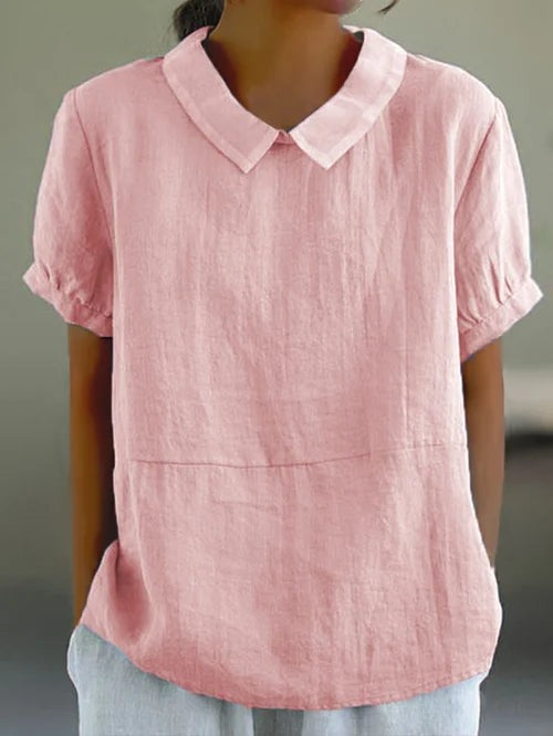 Blusa ligera con cuello redondo y manga corta para mujer – NOA