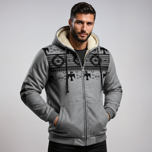 Chaqueta de invierno para hombre con estampado étnico y forro cálido – AZTARO