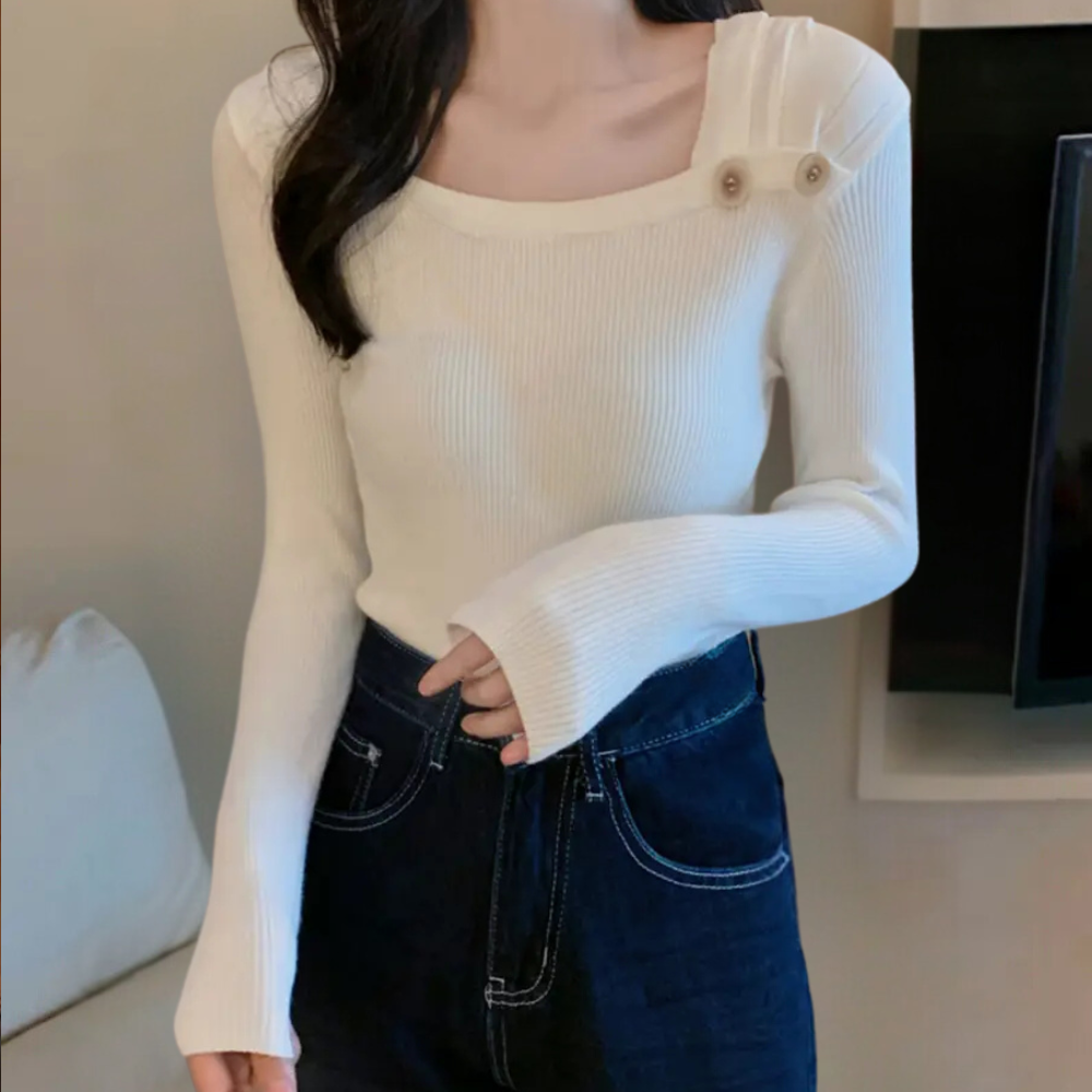 Jersey de punto acanalado con cuello redondo y ajuste cómodo – SYLVAINE