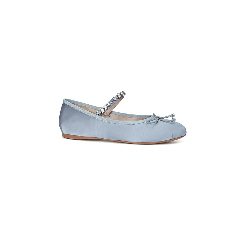 Ana - Bailarinas de Satén con Pedrería y Punta Redonda Super Suaves | Zapatos de Ballet Elegantes
