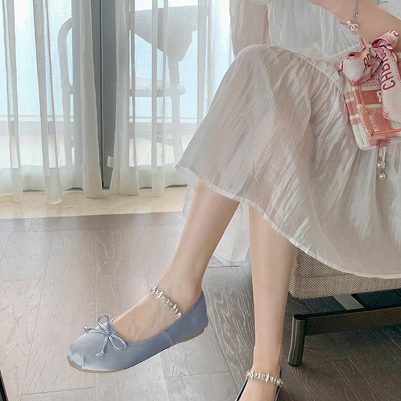 Ana - Bailarinas de Satén con Pedrería y Punta Redonda Super Suaves | Zapatos de Ballet Elegantes