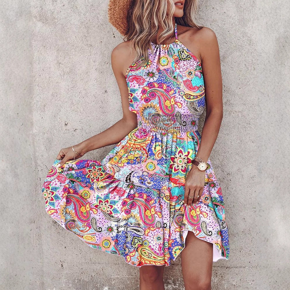 Vestido halter de mujer con falda de capas y cintura elástica – EVA