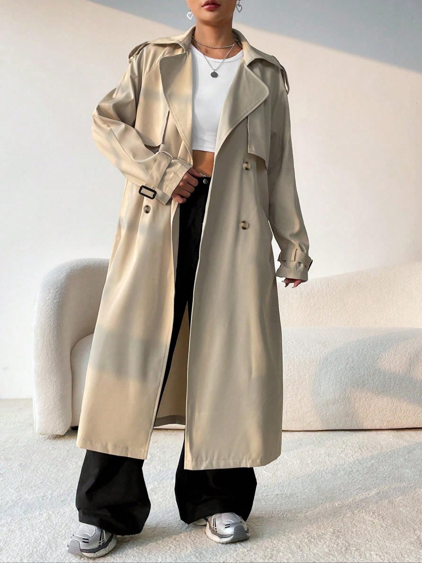 Abrigo trench elegante de mujer con doble botonadura – ELISSIA