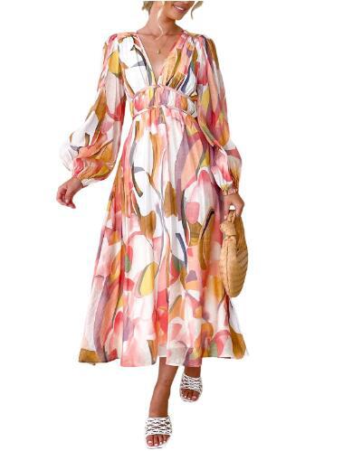 Vestido midi floral con vuelo romántico y escote cruzado – AMARELLA