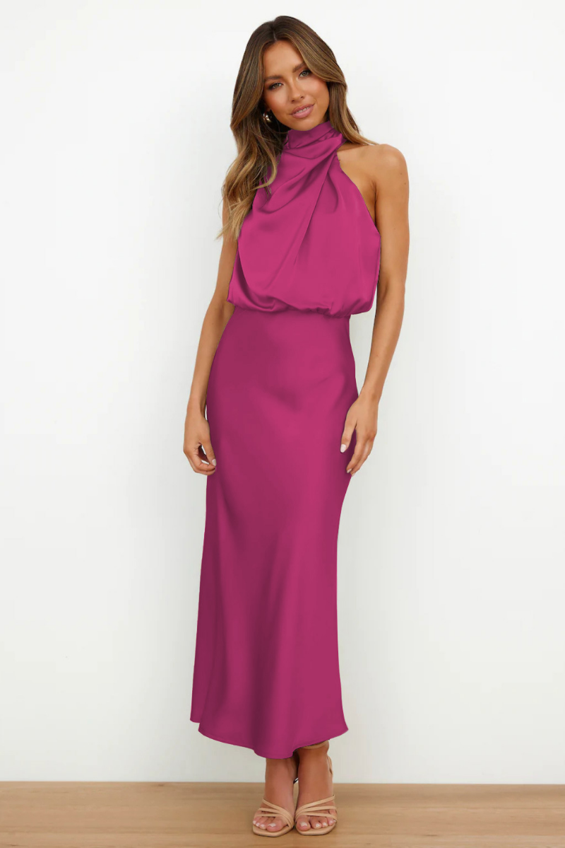 Luzielle Midi – Vestido midi elegante con escote asimétrico para mujer moderna