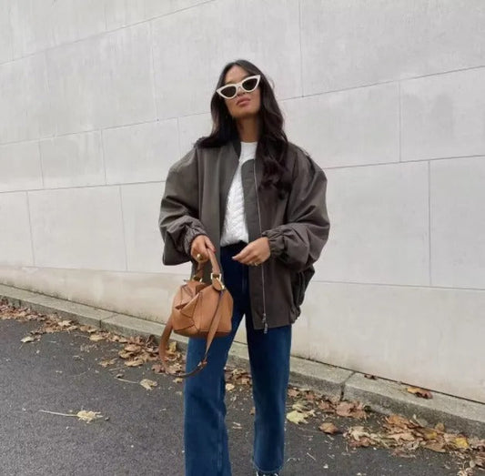 Cazadora bomber oversize de mujer con cremallera – ZAYRA