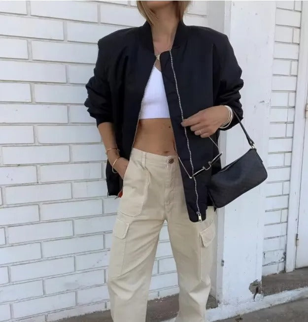 Cazadora bomber oversize de mujer con cremallera – ZAYRA