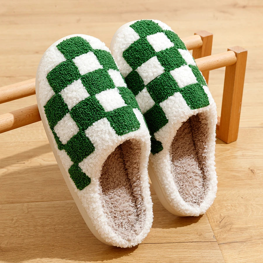 Zapatillas de casa para mujer en forro polar con estampado de cuadros – LUDOVICA