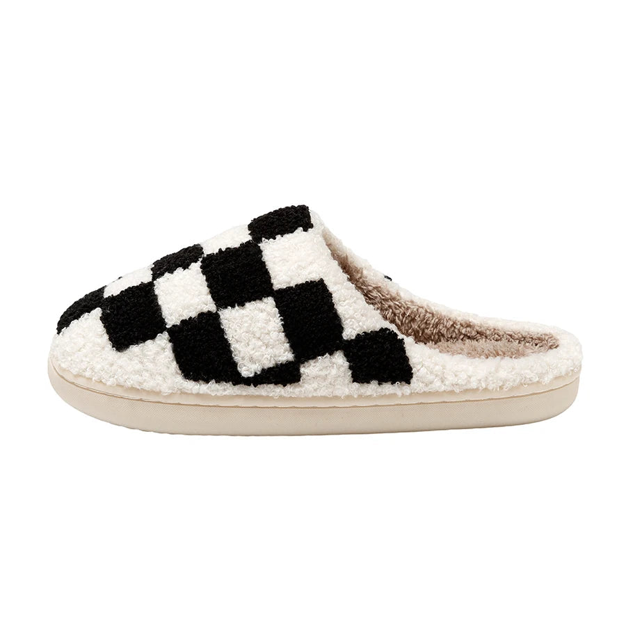 Zapatillas de casa para mujer en forro polar con estampado de cuadros – LUDOVICA