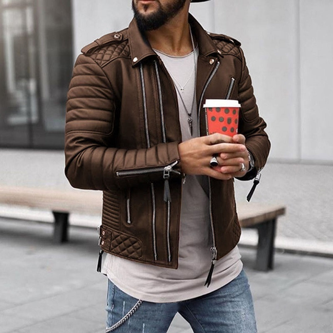 LARS - Cazadora biker robusta de invierno con bolsillos de cremallera