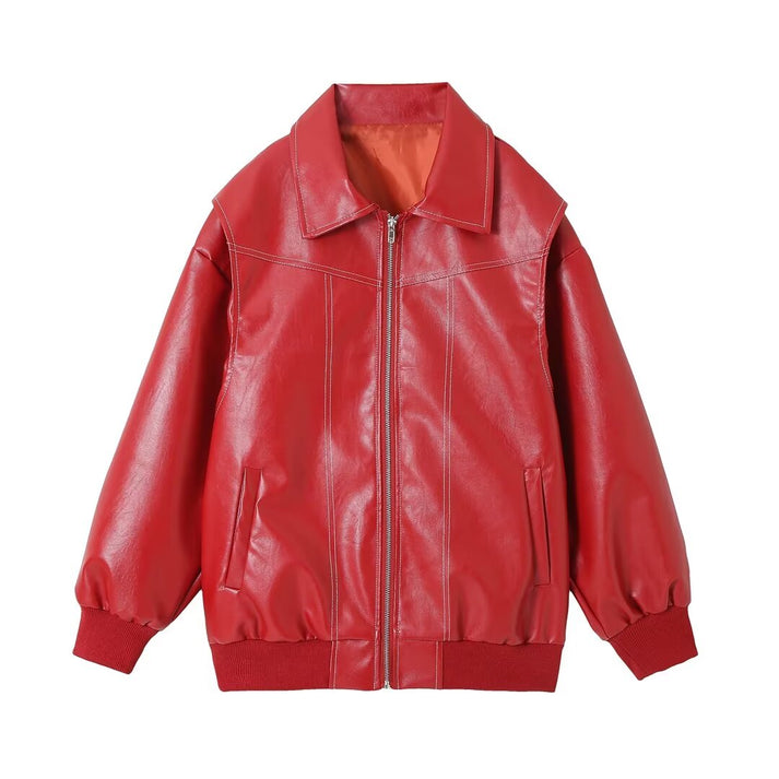 ADELA - Chaqueta oversize de cuero sintético para mujer