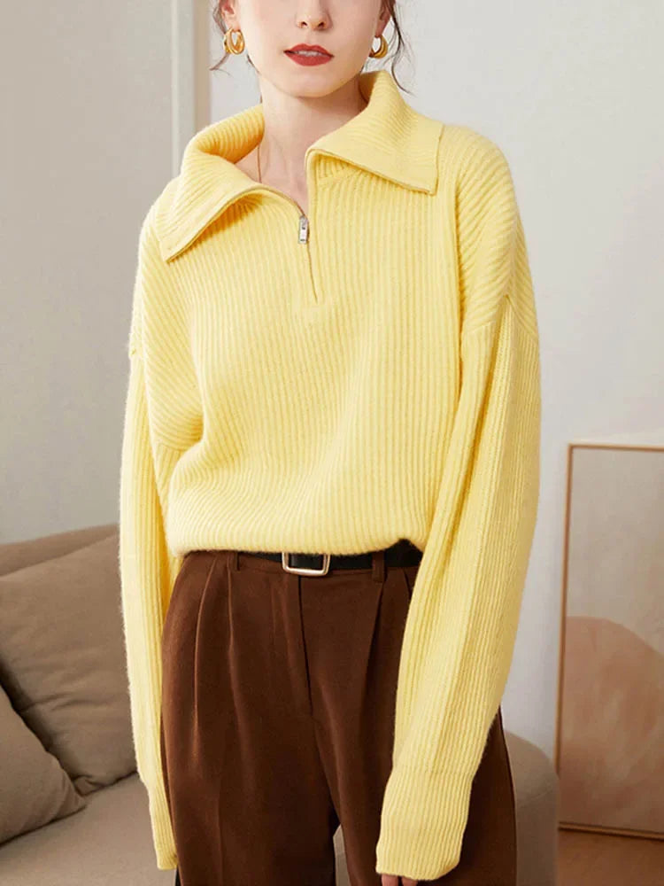 AURE - Suéter de punto con cuello alto y cremallera para mujer