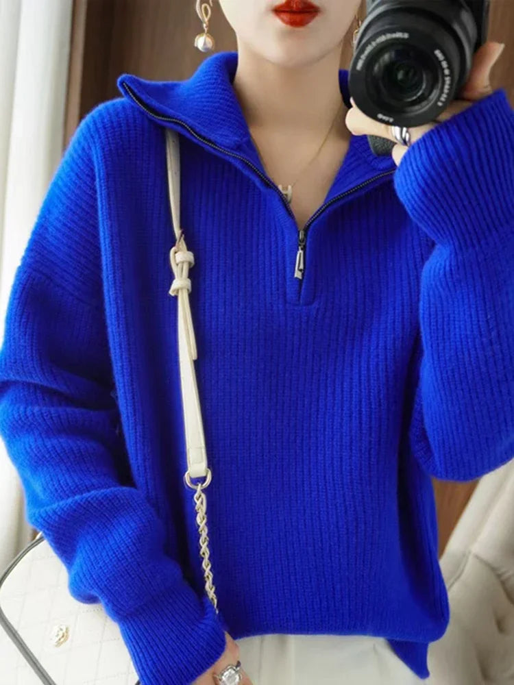 AURE - Suéter de punto con cuello alto y cremallera para mujer