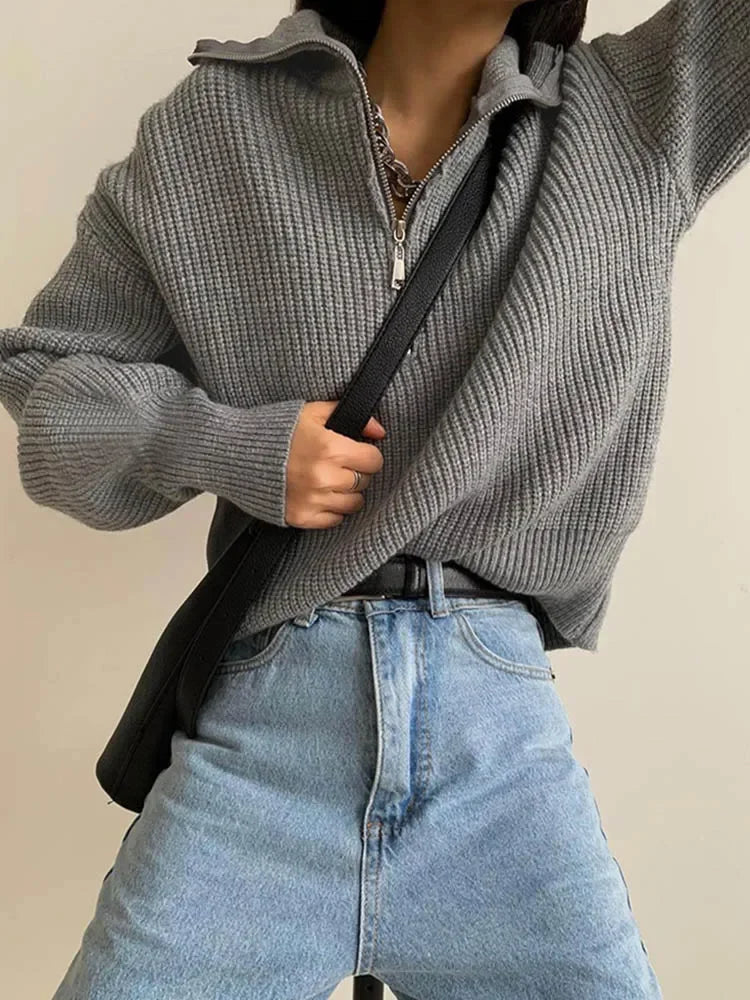 AURE - Suéter de punto con cuello alto y cremallera para mujer