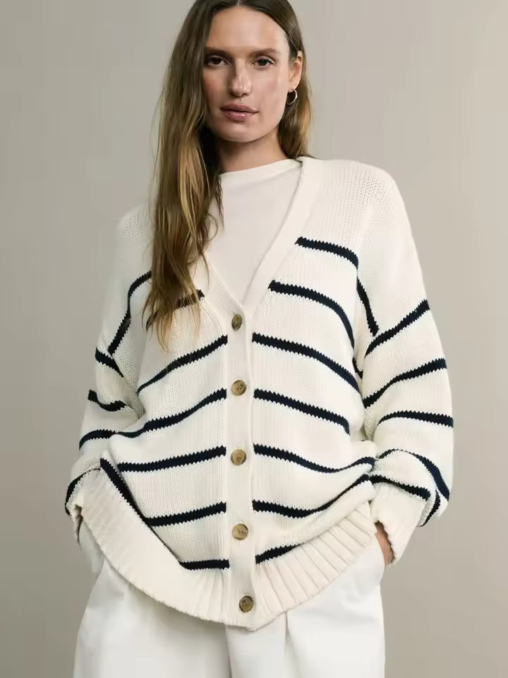 Cárdigan oversize de mujer con rayas y botones – SARELLE