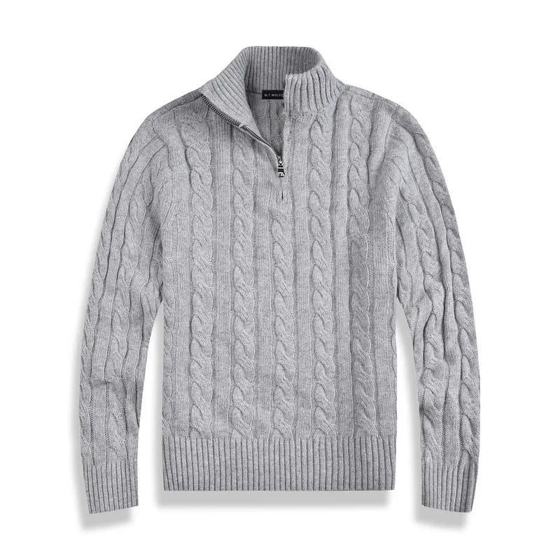 Jersey de hombre con cremallera parcial y dibujo trenzado – ENZARO