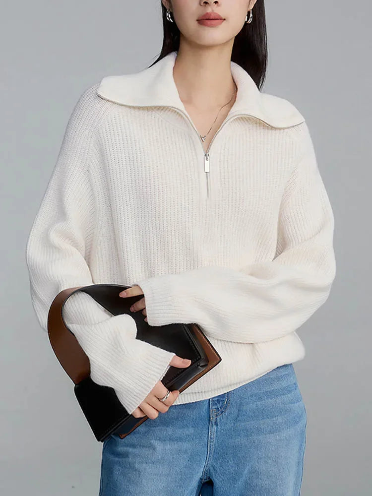 AURE - Suéter de punto con cuello alto y cremallera para mujer