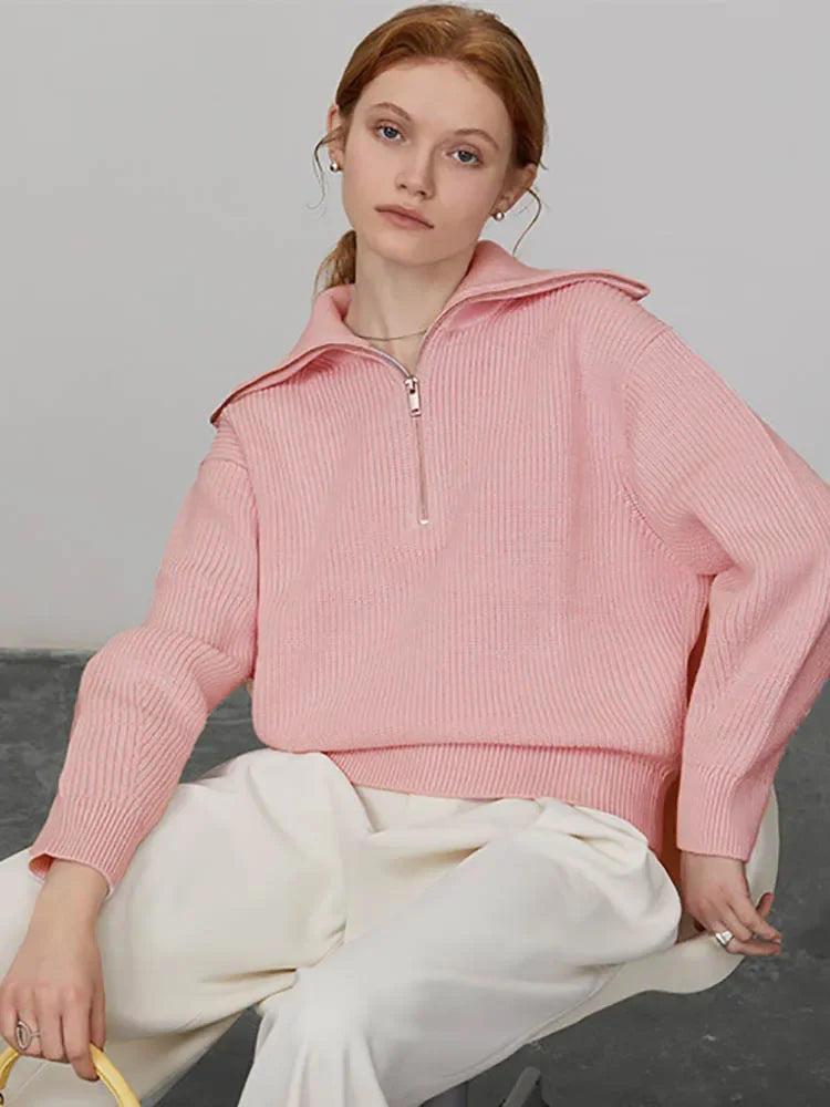 AURE - Suéter de punto con cuello alto y cremallera para mujer
