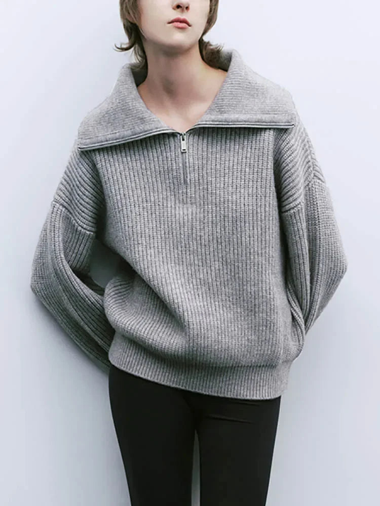 AURE - Suéter de punto con cuello alto y cremallera para mujer