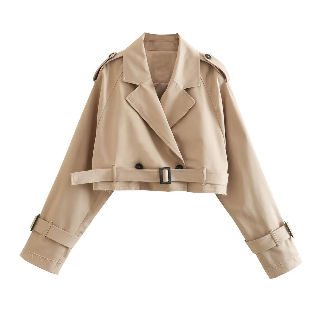 AMARA - Trench coat corto y moderno en beige para mujer