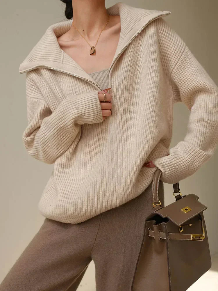 AURE - Suéter de punto con cuello alto y cremallera para mujer