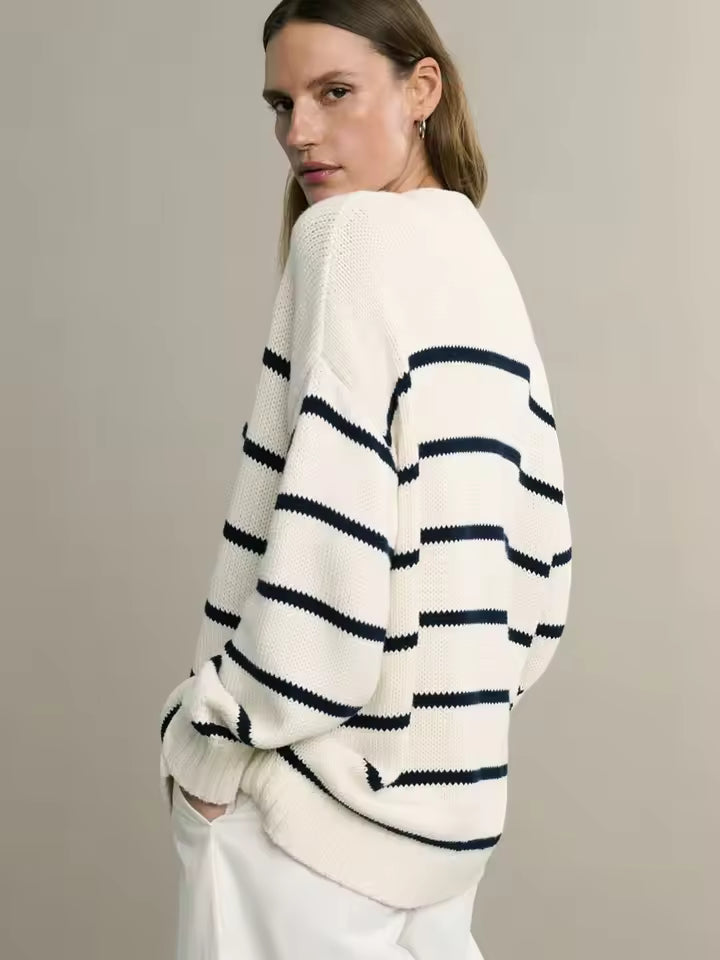 Cárdigan oversize de mujer con rayas y botones – SARELLE