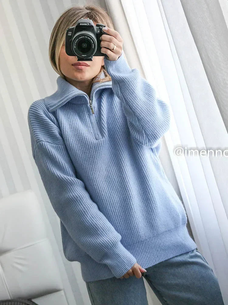 AURE - Suéter de punto con cuello alto y cremallera para mujer