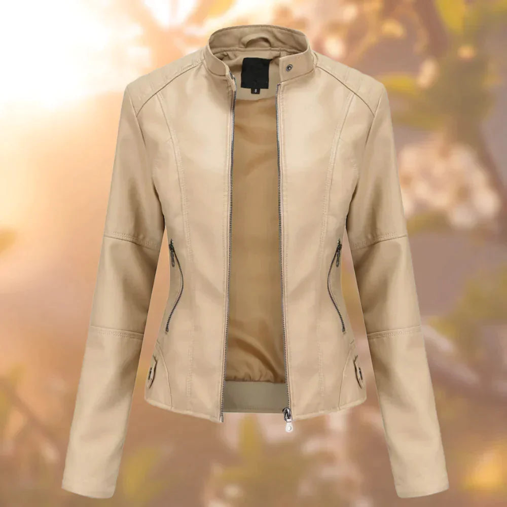 Cazadora biker entallada de imitación piel para mujer – SARA
