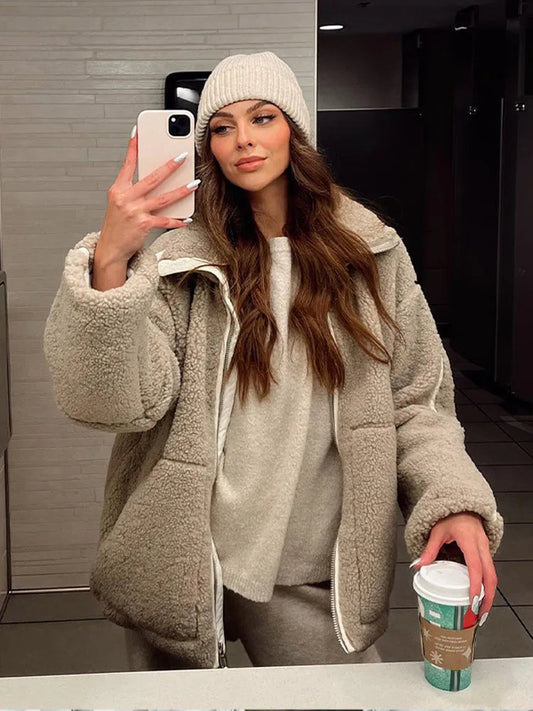 Chaqueta teddy de mujer con cremallera – SARAH