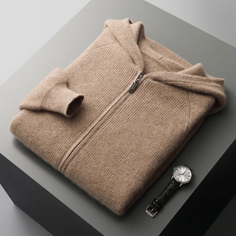 Chaqueta de punto para hombre con capucha y cremallera – LEROUX
