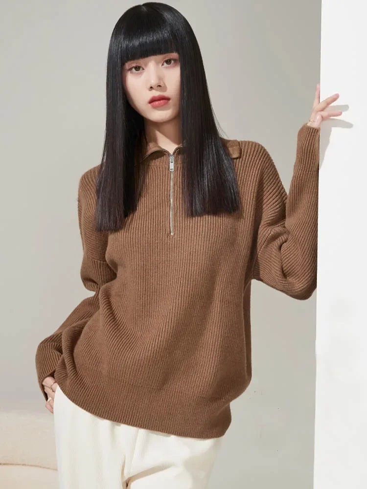AURE - Suéter de punto con cuello alto y cremallera para mujer