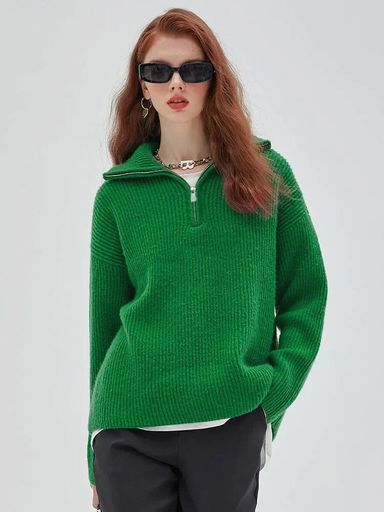 AURE - Suéter de punto con cuello alto y cremallera para mujer