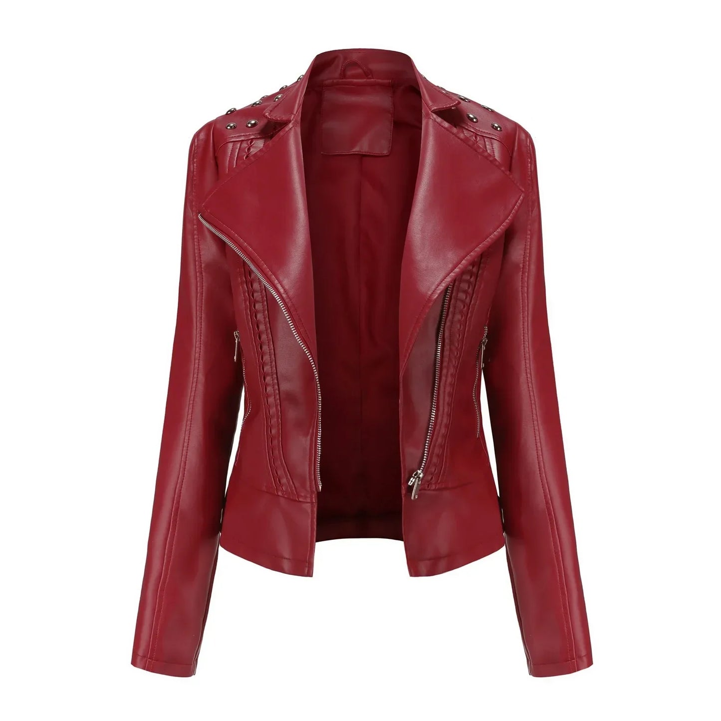 DOUTZEN - Chaqueta de cuero slim con estilo para mujeres