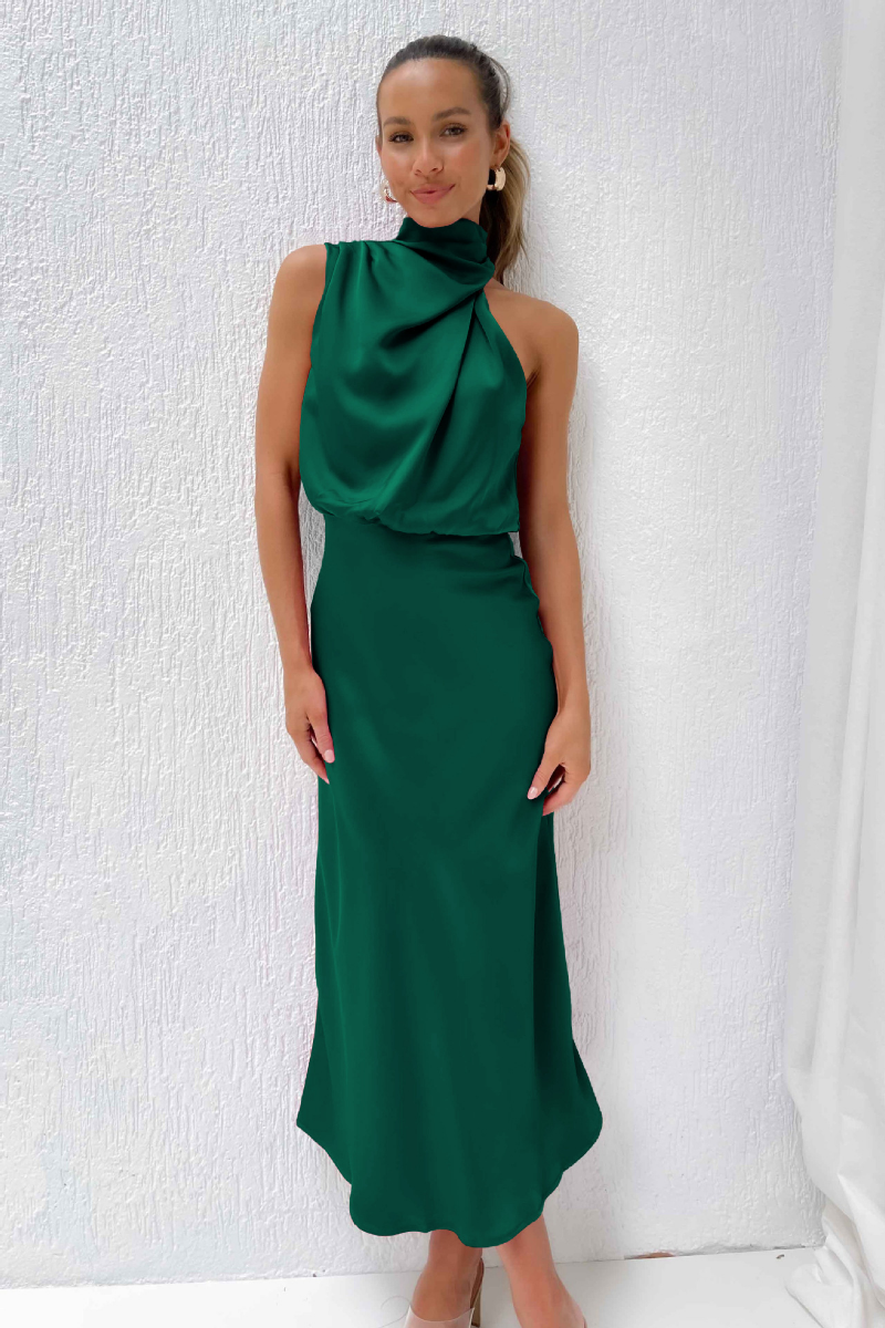 Luzielle Midi – Vestido midi elegante con escote asimétrico para mujer moderna