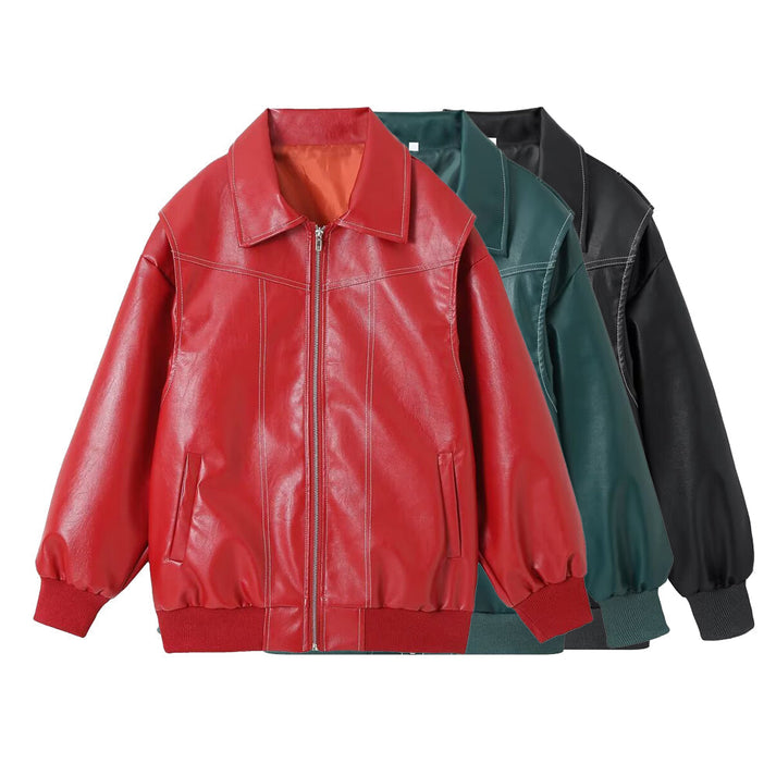 ADELA - Chaqueta oversize de cuero sintético para mujer