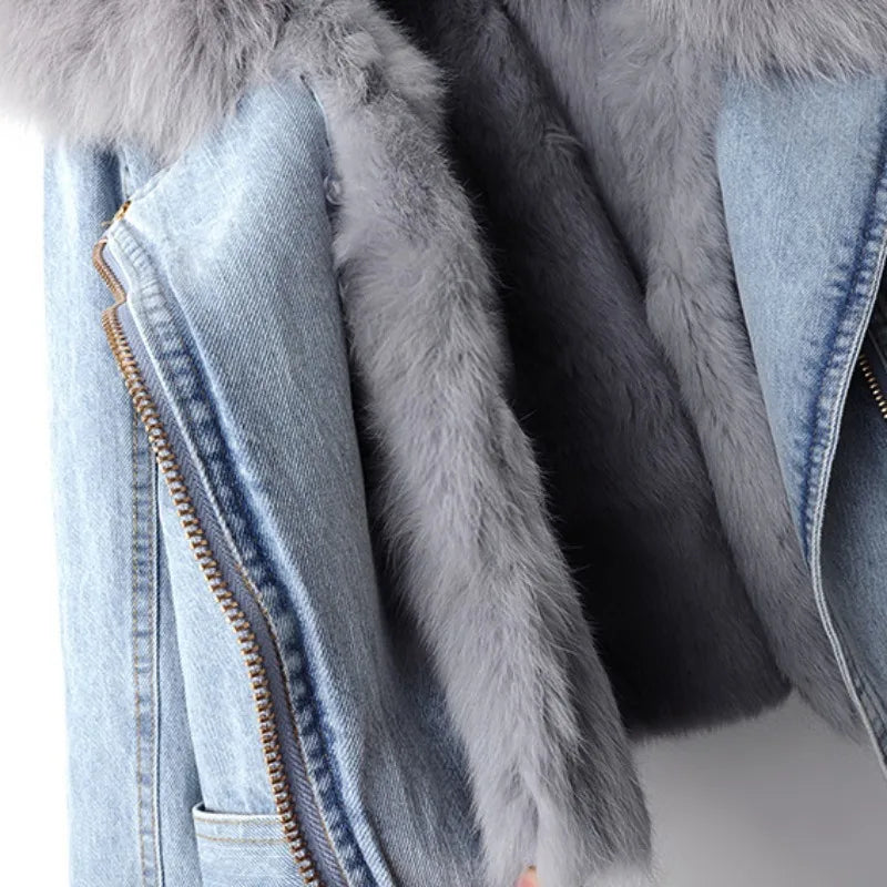 Chaqueta vaquera de invierno para mujer con cuello de peluche – DENALIA