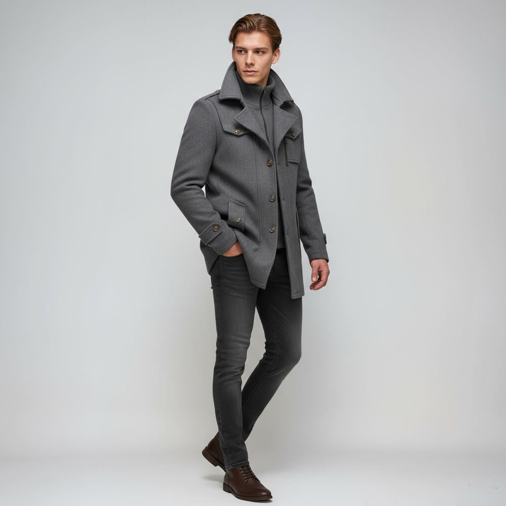 Abrigo largo de invierno para hombre con cuello alto y cierre de botones – LORENZO