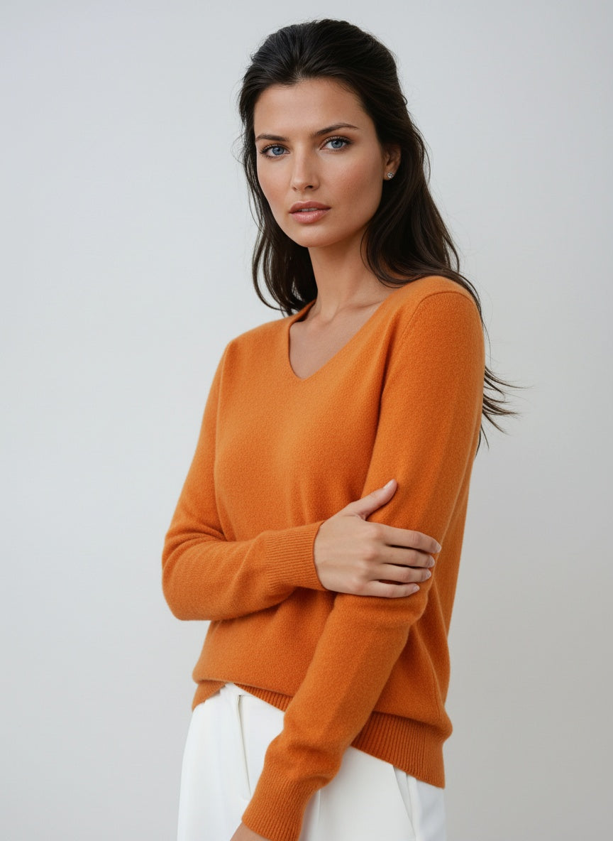 Jersey de mujer con cuello en pico y manga larga – VELENA