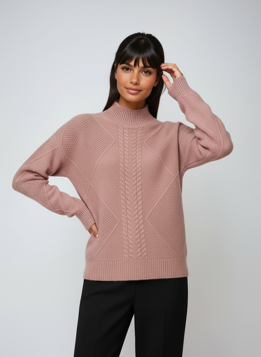 ELLARA – Jersey de mujer con diseño de ochos y cuello alto