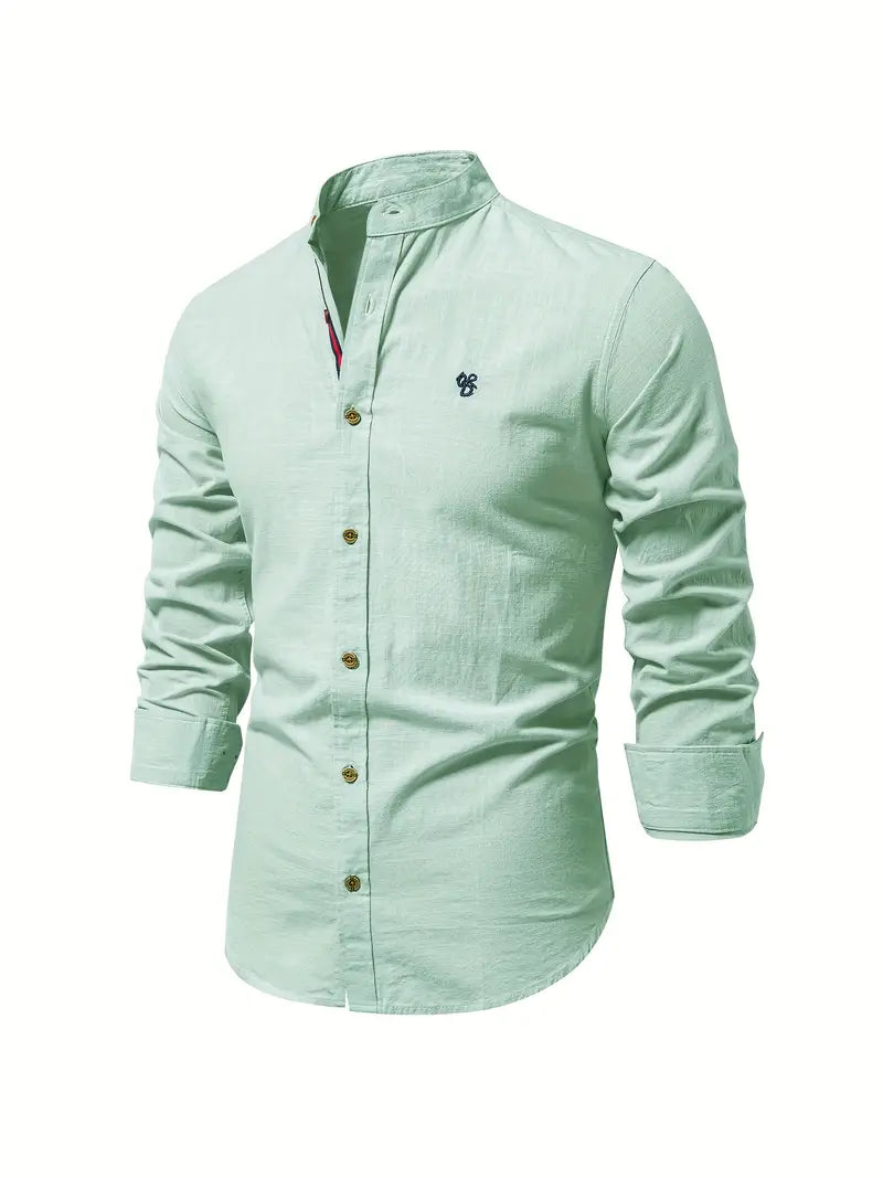Camisa slim fit de hombre con cuello mao y manga larga – LÉON