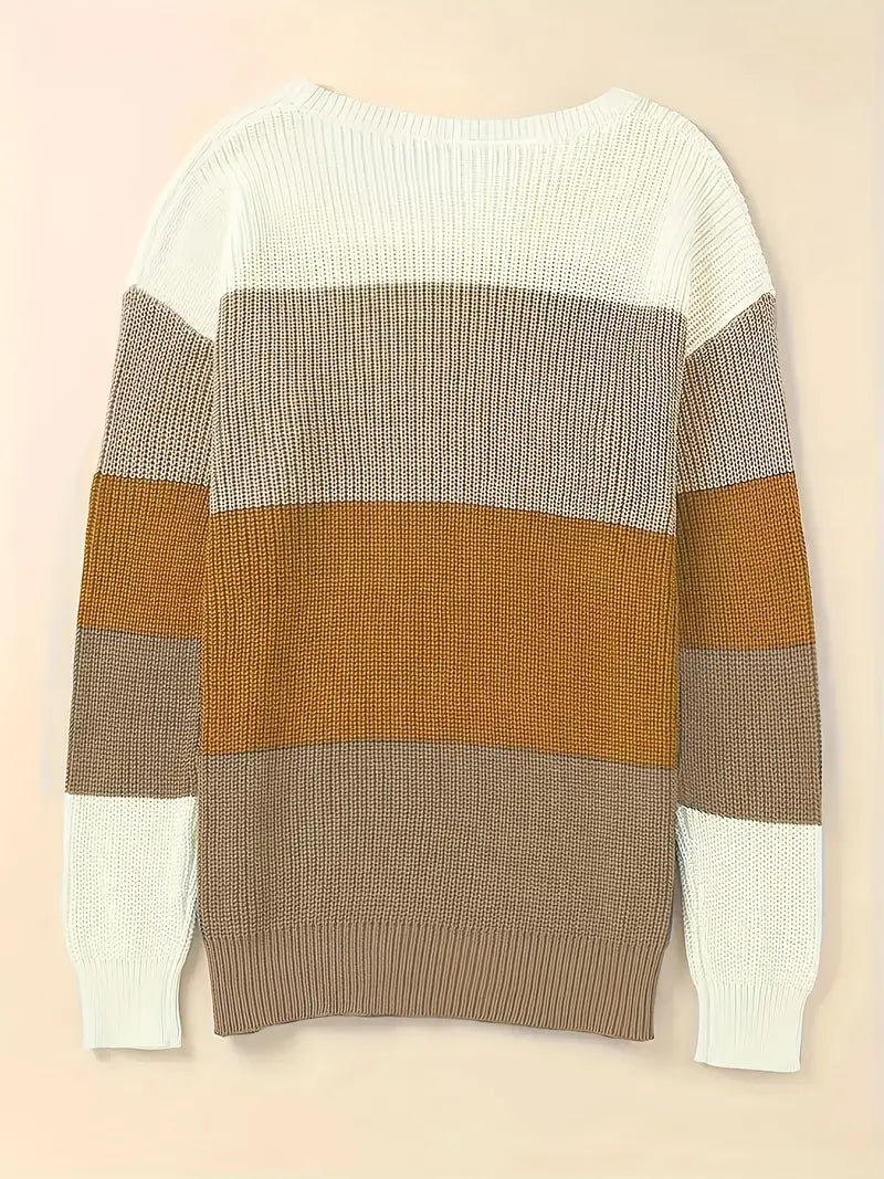 MALIA - Suéter de punto multicolor con cuello redondo para mujer