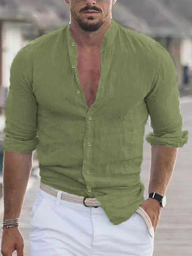 Camisa de hombre con cuello mao y escote con botones – VERMONT MANDARIN
