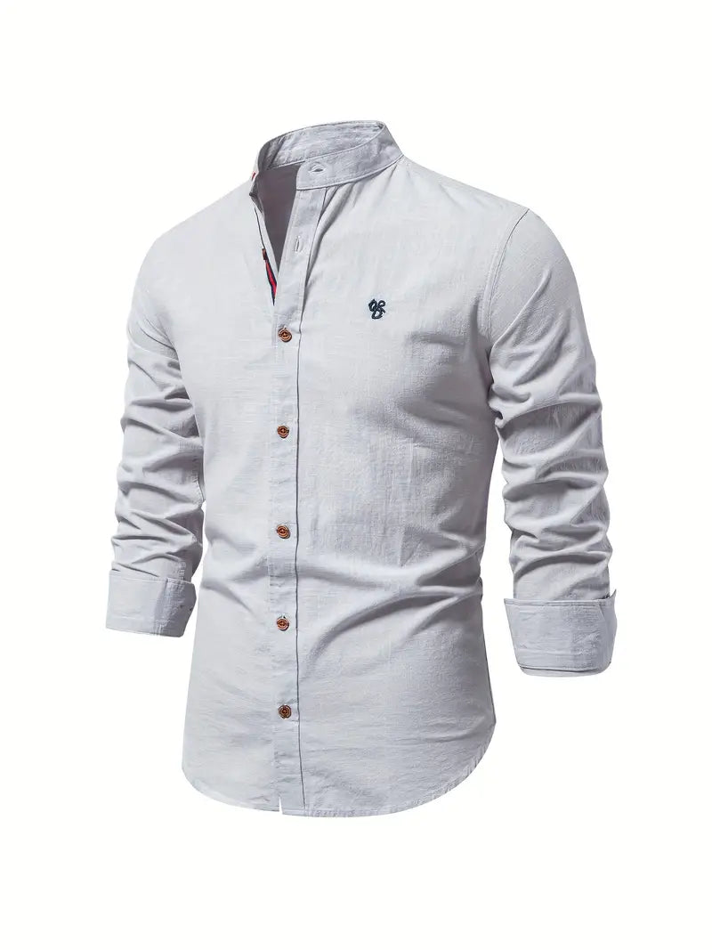 Camisa slim fit de hombre con cuello mao y manga larga – LÉON